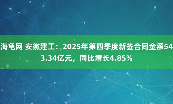海龟网 安徽建工：2025年第四季度新签合同金额543.34亿元，同比增长4.85%