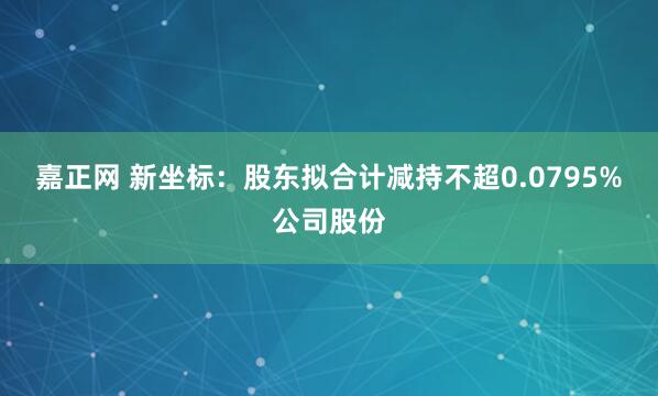 嘉正网 新坐标：股东拟合计减持不超0.0795%公司股份
